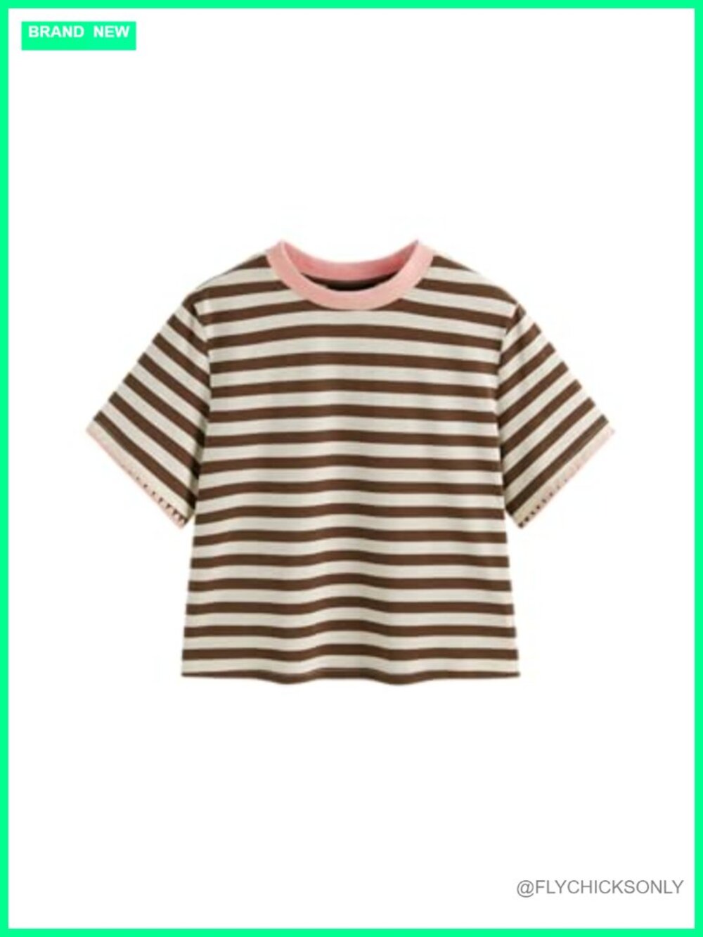 Women Striped Crop Boxy Tee Oversized Crew Neck Short Sleeve Cotton-Blend Top
